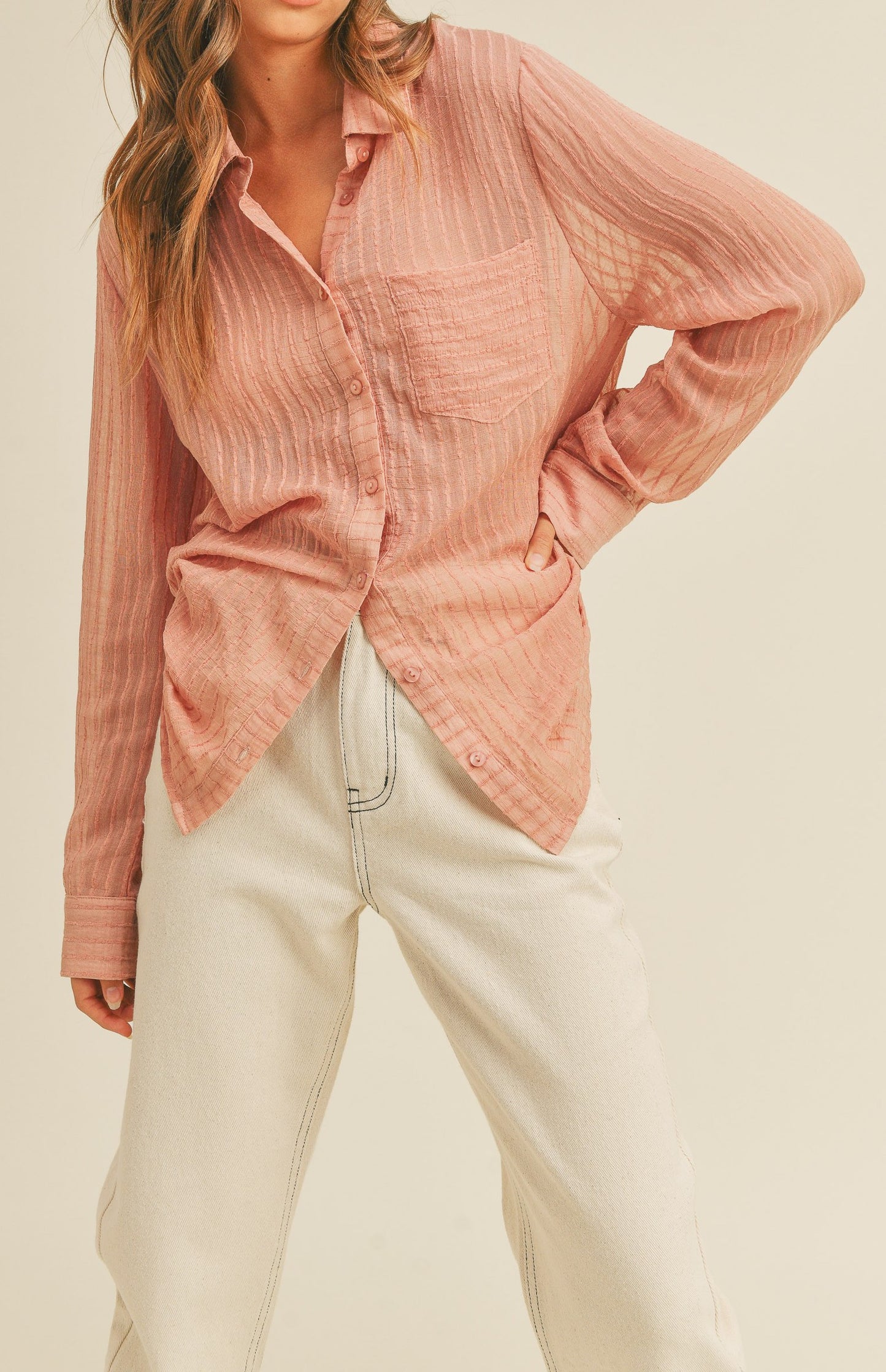 Matilda Sheer Button Down Textured Shirt